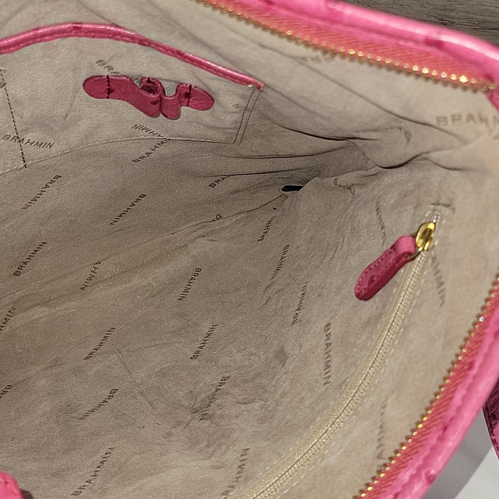 Brahmin Raspberry Mason Ostrich Embossed Leather Crossbody Bag New - Picture 15 of 16